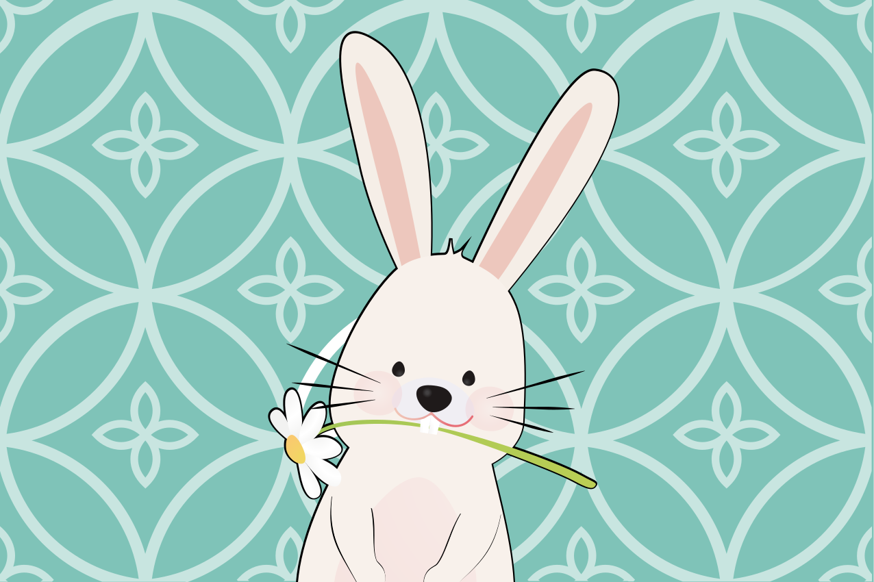 ランチョンマット 子供 可愛いウサギと花 - TENSTICKERS