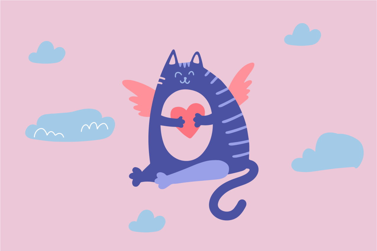 ランチョンマット 子供 空飛ぶ猫がハートを持っている - TENSTICKERS