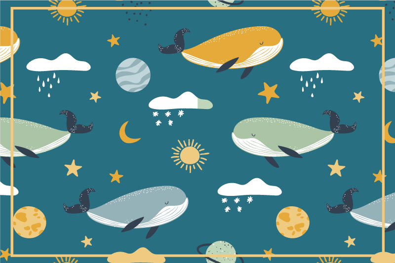 ランチョンマット 子供 クジラと天体模様 - TENSTICKERS