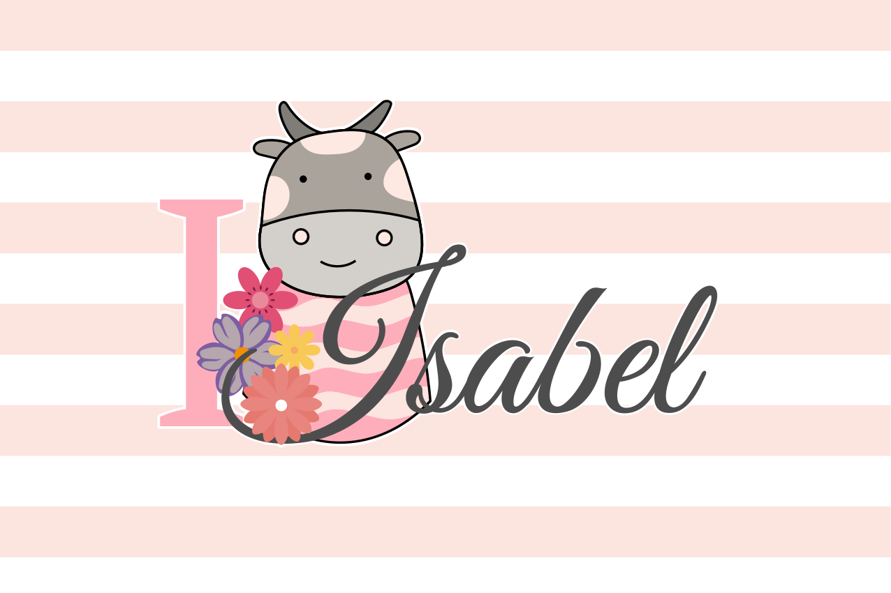 ランチョン マット 名前付き 牛テーマの名入れ - TENSTICKERS