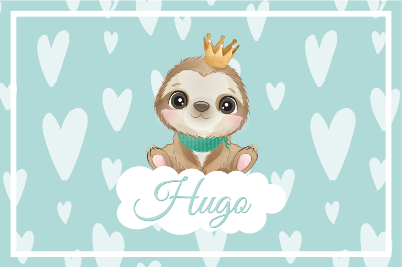 名前の子供のプレースマットを持つ男の子のためのかわいいナマケモノ - TENSTICKERS