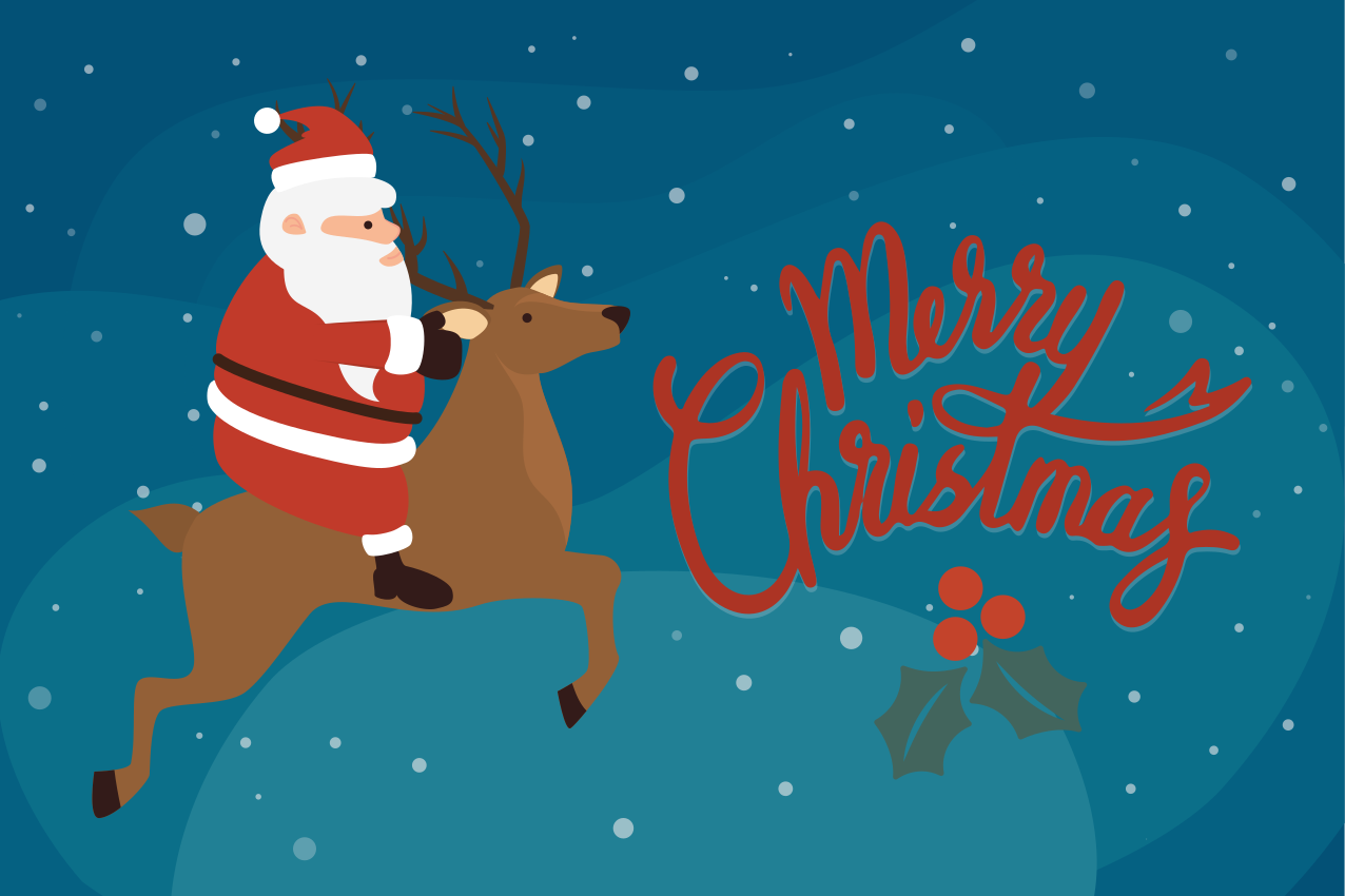 クリスマス ランチョン マット サンタがトナカイに乗って - TENSTICKERS