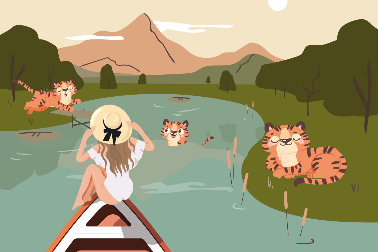 ランチョンマット 子供 遊ぶトラのシーン - TENSTICKERS