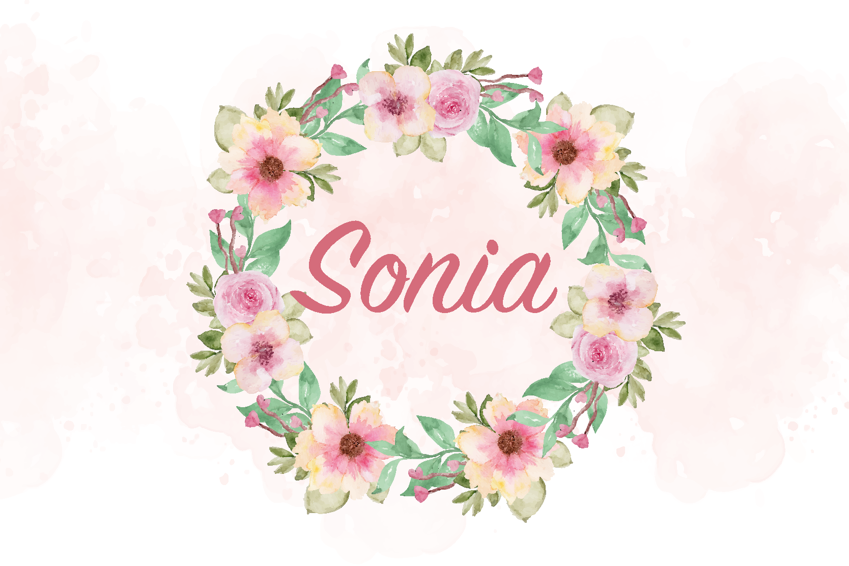 ランチョン マット 名前付き 水彩の花 - TENSTICKERS