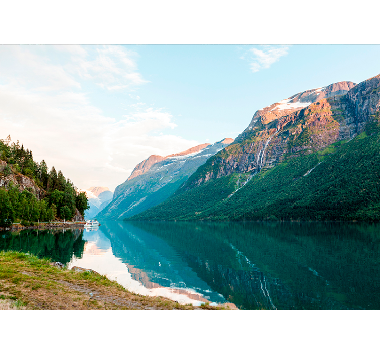 湖の湖の壁の壁画の木の風景 - TENSTICKERS
