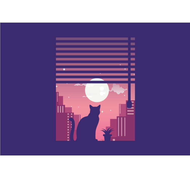 動物 壁画 猫のシルエットの夜景 - TENSTICKERS