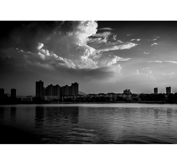 都市と国の壁の壁画 都市の反射スカイライン - TENSTICKERS