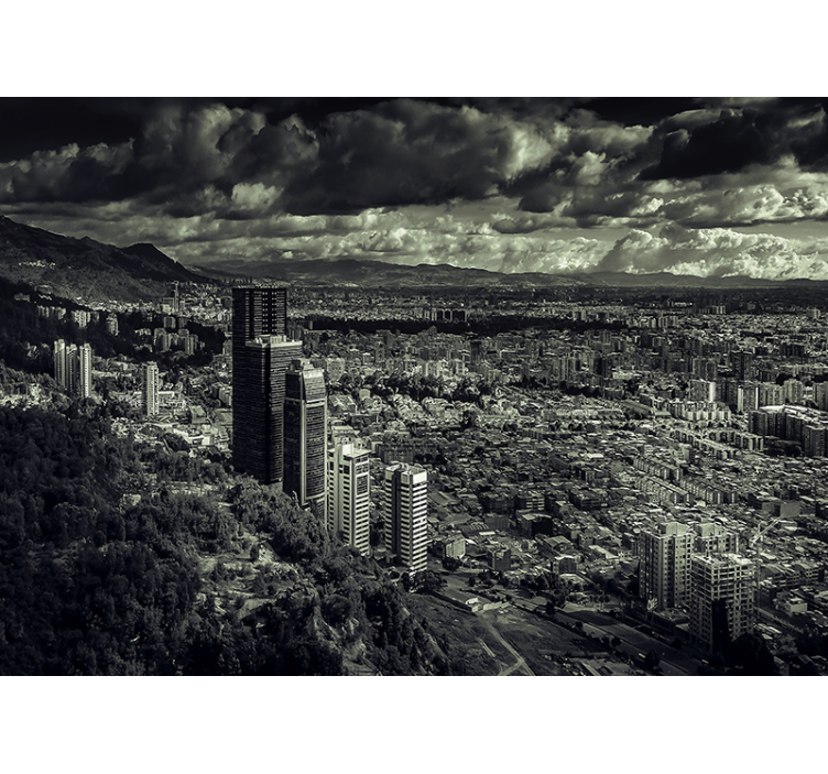 都市と国の壁の壁画 山の景色と街並み - TENSTICKERS