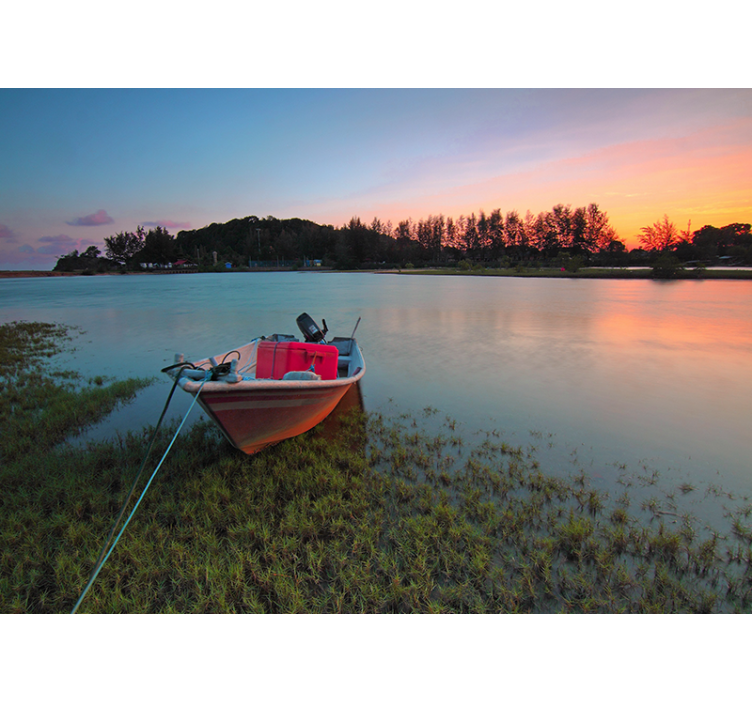 湖に浮かぶボートの壁画 - TENSTICKERS