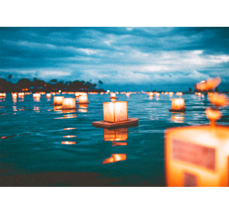 水湖の壁画の上のランタン - TENSTICKERS