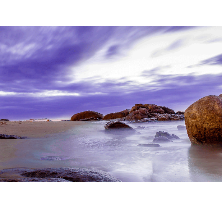 山 壁画 岩のあるビーチの風景 - TENSTICKERS