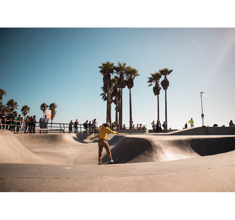 都市と国の壁の壁画 海辺でスケートボード - TENSTICKERS