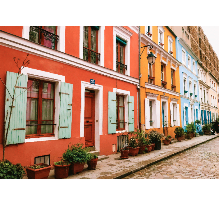 都市と国の壁の壁画 カラフルなパリのファサード - TENSTICKERS