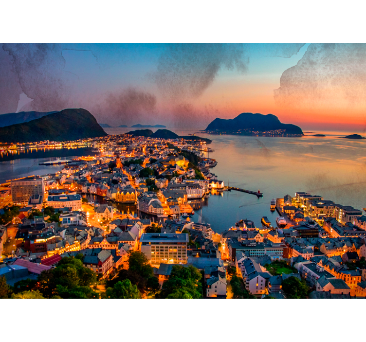 都市と国の壁の壁画 美しい海岸の景色 - TENSTICKERS