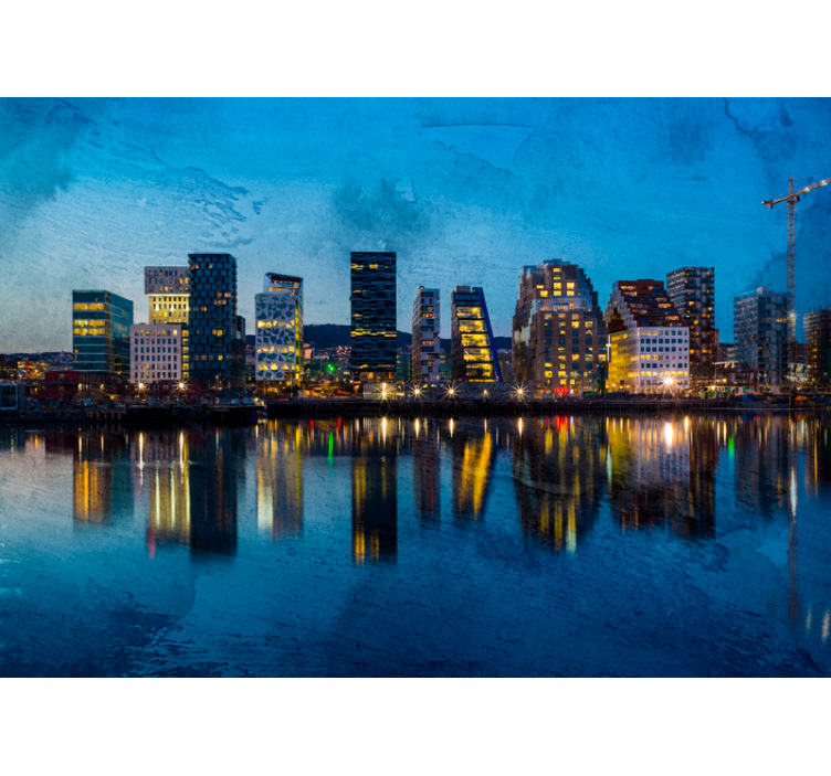 オスロ市の夕方の川の壁画 - TENSTICKERS