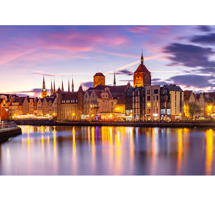 都市と国の壁の壁画 歴史的な川沿いの建築物 - TENSTICKERS