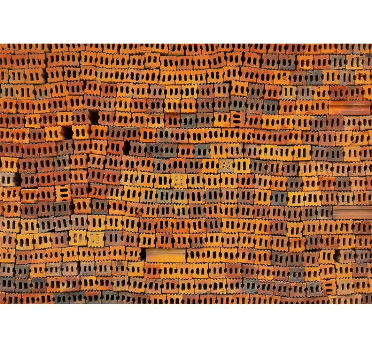 オレンジ色のテラコッタレンガレンガの壁の壁画 - TENSTICKERS