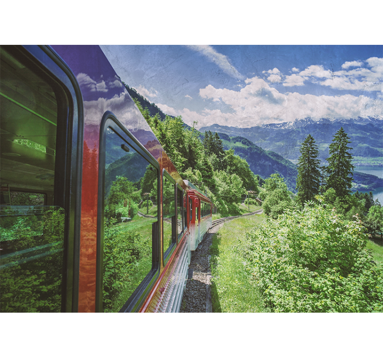 風景壁壁画山の鉄道の旅 - TENSTICKERS