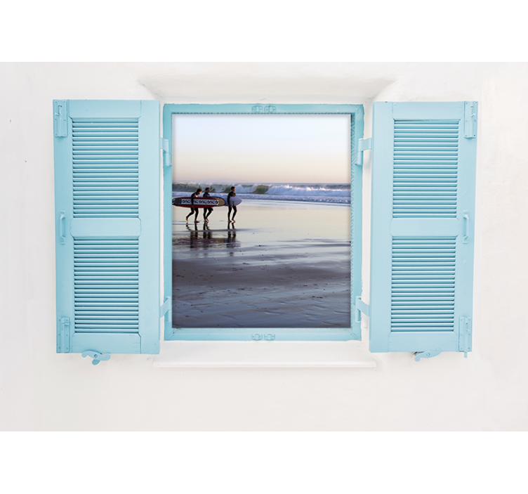 都市と国の壁の壁画ビーチサーフィンシーン - TENSTICKERS