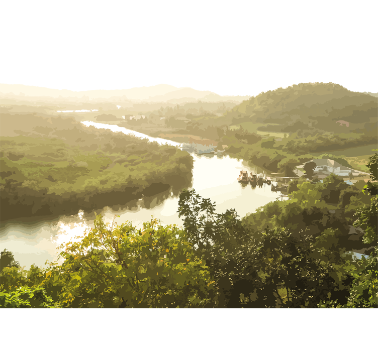 風景壁壁画穏やかな川の景色 - TENSTICKERS