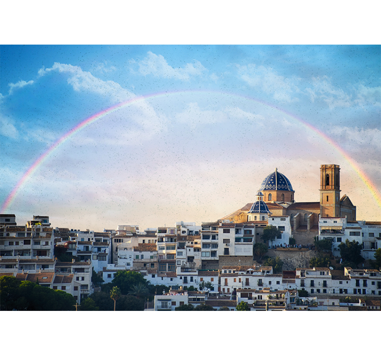 都市と国の壁の壁画海沿いの町の建築 - TENSTICKERS