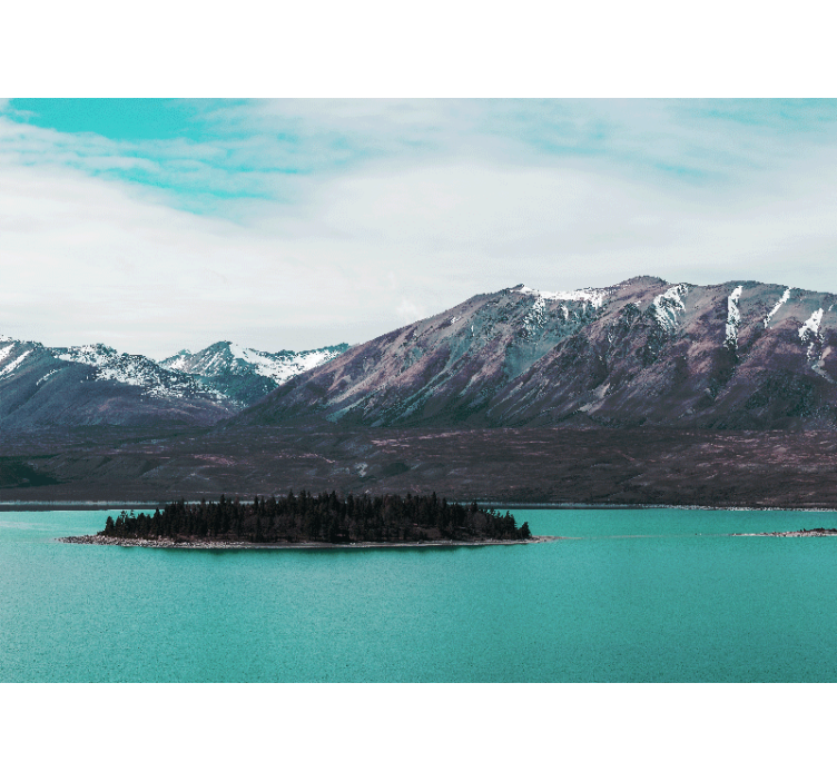 風景壁壁画山の湖の島 - TENSTICKERS