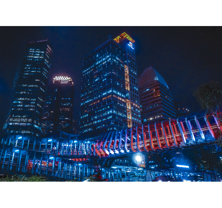 都市と国の壁の壁画現代都市夜景 - TENSTICKERS