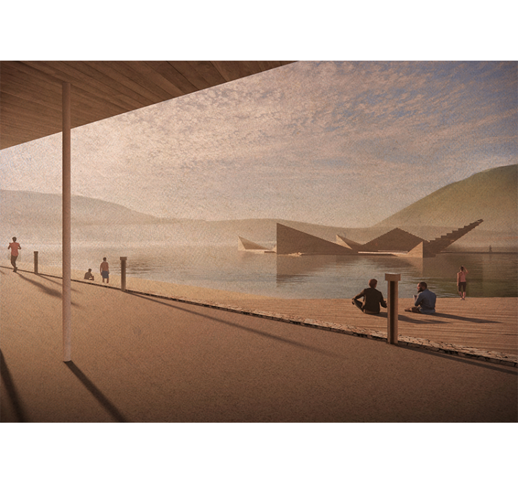 風景壁壁画 穏やかな湖畔の眺め - TENSTICKERS