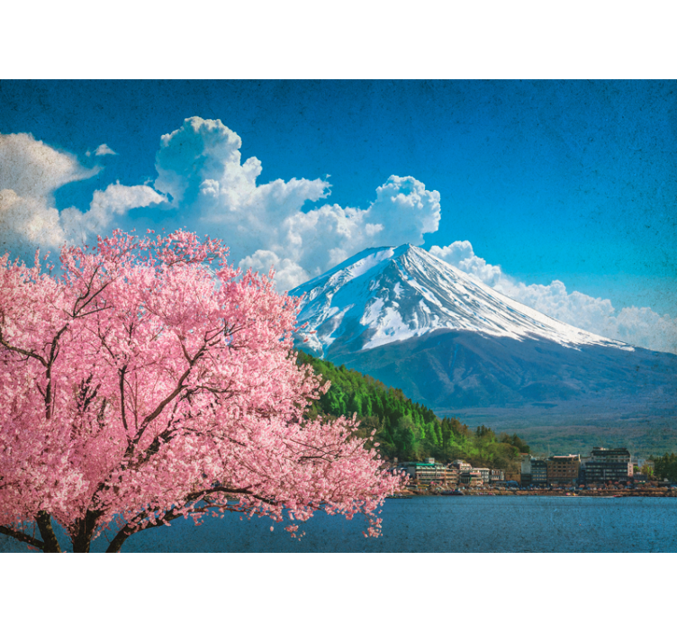 風景壁壁画山と桜の花 - TENSTICKERS