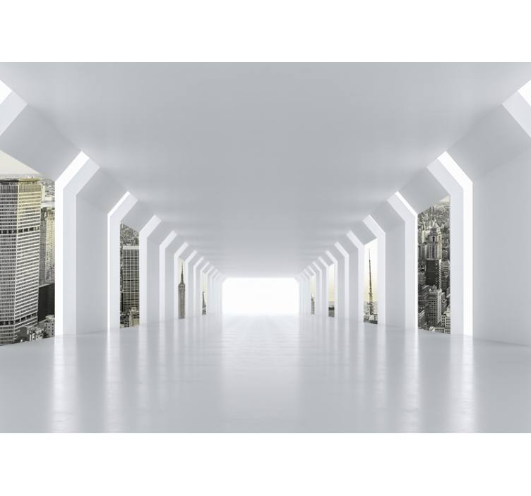 都市と国の壁の壁画未来的な都市景観ビュー - TENSTICKERS