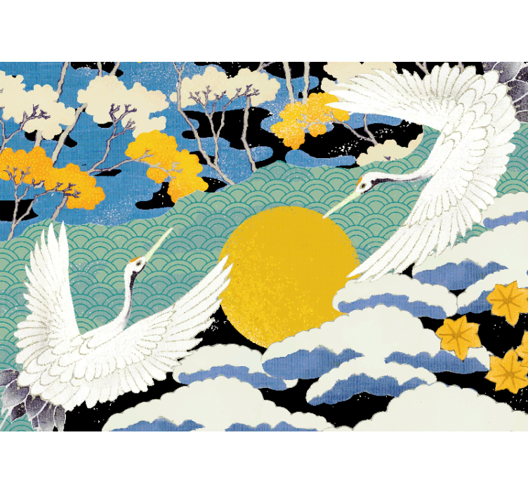 自然 壁画 鶴と太陽 - TENSTICKERS