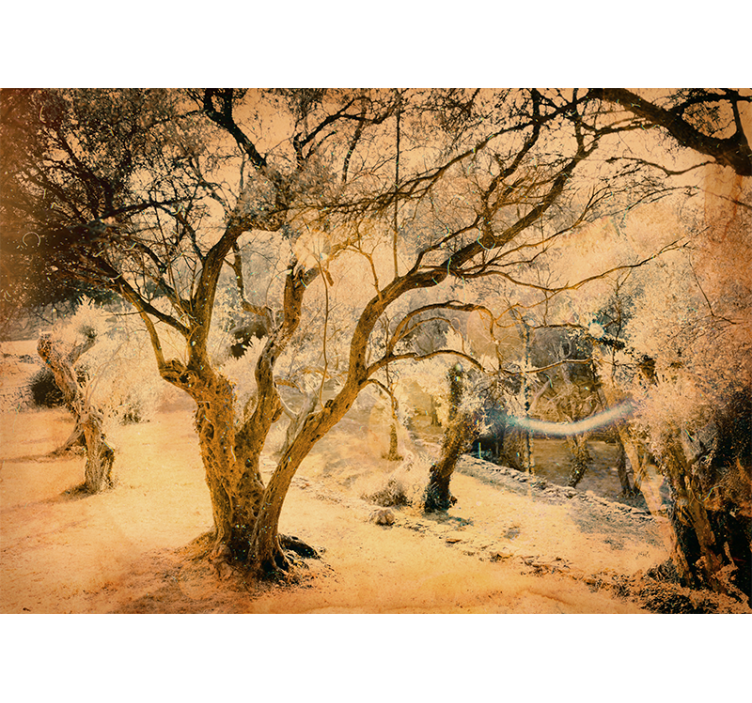 森の壁の壁画オリーブの木の黄金 - TENSTICKERS