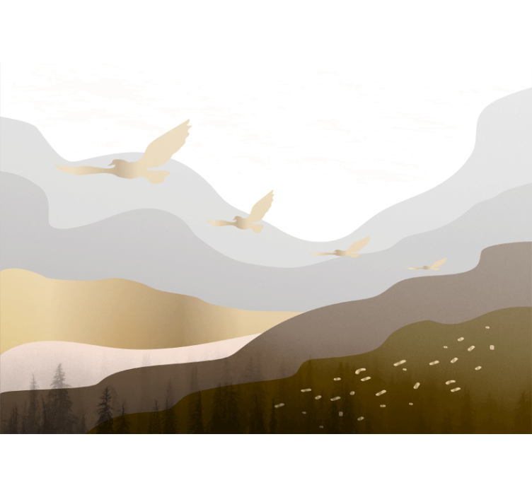 自然 壁画 飛ぶ鳥のシルエット - TENSTICKERS