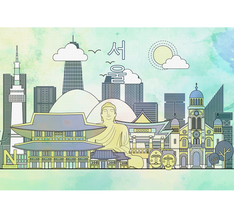 サインソウル市イラストオフィス壁画 - TENSTICKERS