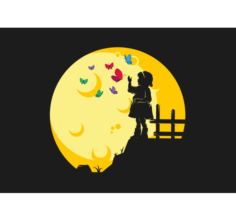 保育園 壁画 子供のシルエットと蝶々 - TENSTICKERS