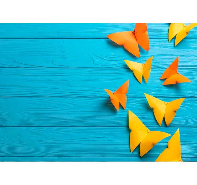 ウッドエフェクト壁画カラフルな紙の蝶々 - TENSTICKERS