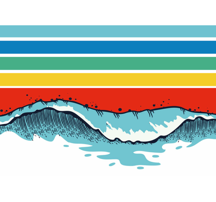 レトロなカラーストライプと波のフォト壁画 - TENSTICKERS