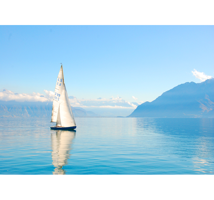 海の壁画の下に帆船のある海 - TENSTICKERS