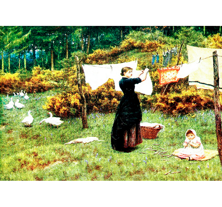 クラシックアート 壁の壁画 洗濯物を干す女性 - TENSTICKERS