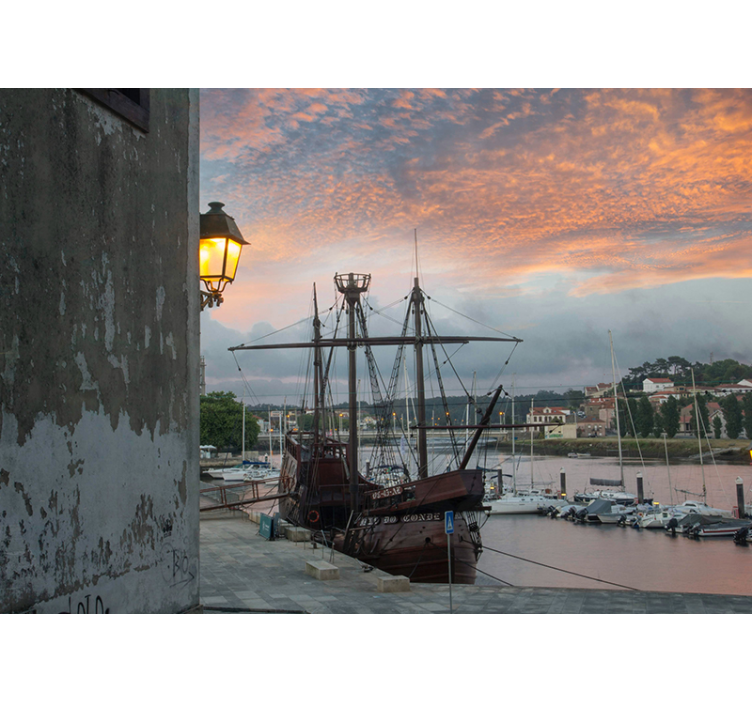 都市と国の壁の壁画 歴史的な船の港 - TENSTICKERS