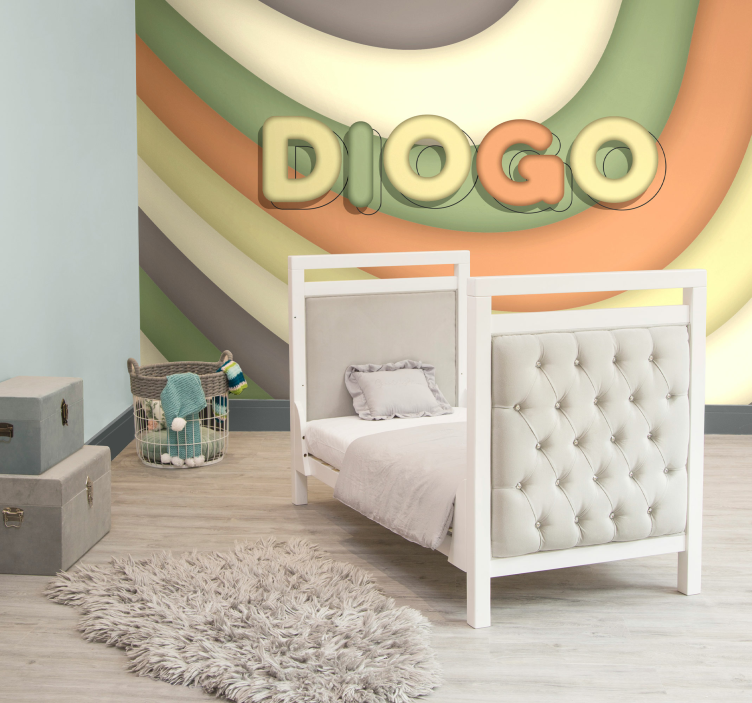 子供の寝室 壁画 曲線ストライプと名前 - TENSTICKERS