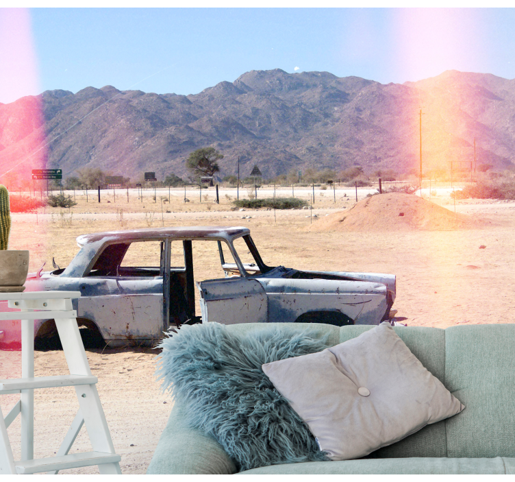 砂漠の壁画に捨てられた車 - TENSTICKERS