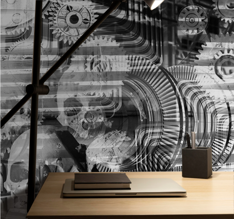 抽象的な壁の壁画 機械的な頭蓋骨パターン - TENSTICKERS