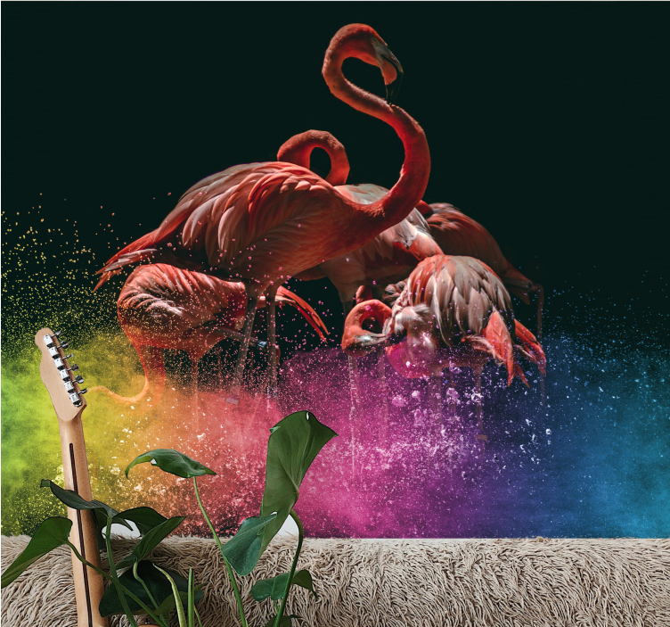 動物 壁画 フラミンゴパーティースプラッシュ - TENSTICKERS