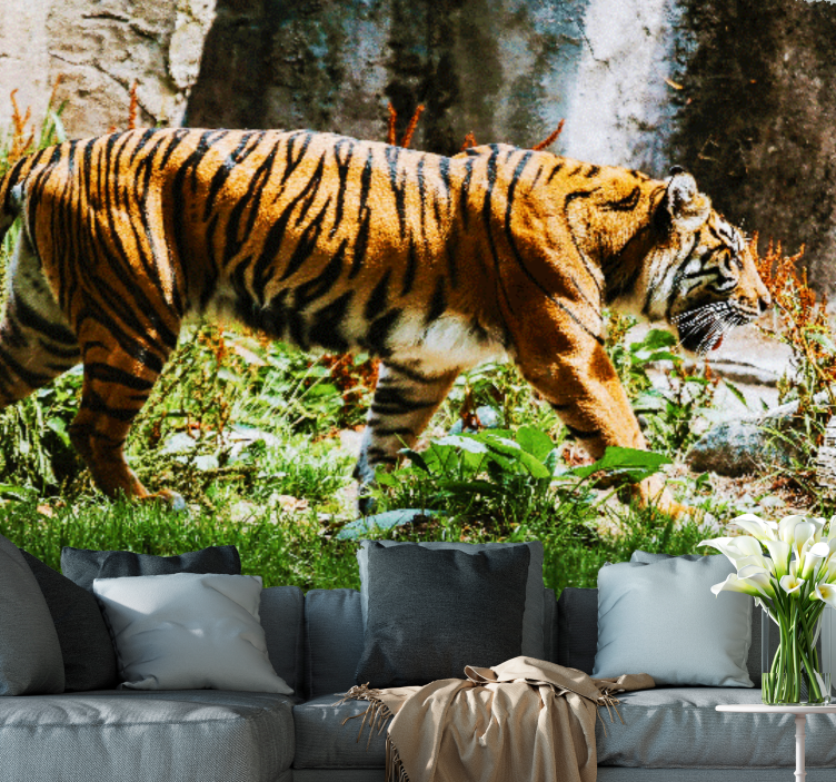 動物 壁画 雄大なトラの散歩 - TENSTICKERS