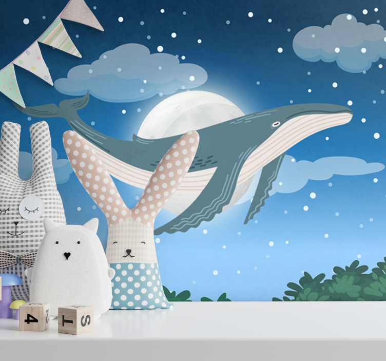 動物 壁画 月明かりの下のクジラ - TENSTICKERS