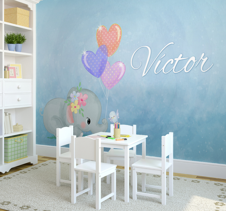 赤ちゃんゾウパーソナライズされた保育園壁画 - TENSTICKERS