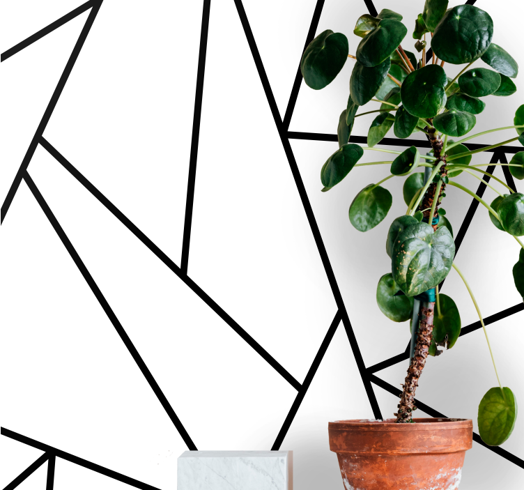 黒の幾何学的な線のリビングルームの壁の壁画 - TENSTICKERS