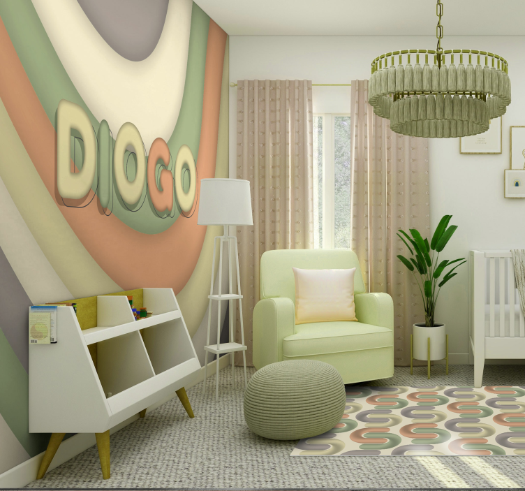 子供の寝室 壁画 曲線ストライプと名前 - TENSTICKERS