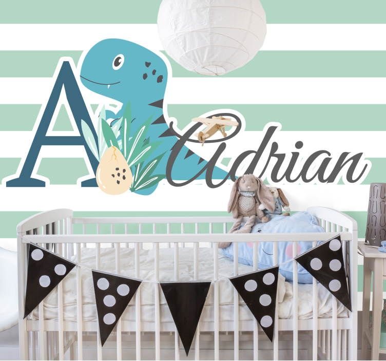 子供の寝室 壁画 t-rexのイニシャルと名前入り - TENSTICKERS